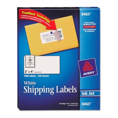 Avery Avery Shipping Labels with TrueBlock Technology, 2 x 4, White, 1000/Box 8463